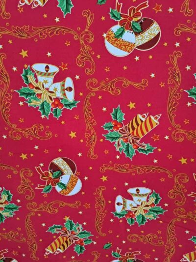 Tecido 100% Poliéster | Toalhas | Natal | Velas | Sinos | Bolas