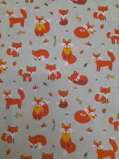 Tecido 100% Algodão | Estampado infantil | Raposinha | Fundo Verde Água