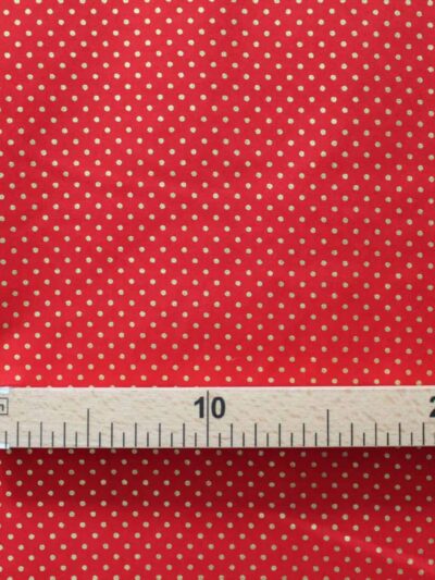 Tecidos 100% Algodão | Natal | Pintas | Dourado<span> - </span>Fundo Vermelho