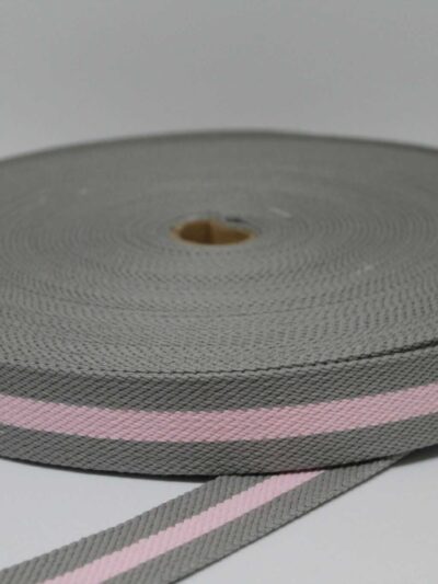 Precintas Riscas | Algodão | 3cm<span> - </span>Cinza/Rosa Bebé