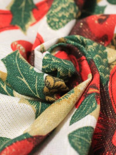 Tecido Loneta | Estampado | Natal | Lurex | Dourado